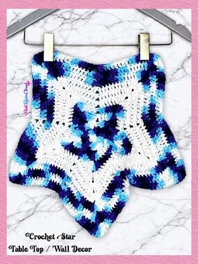 PinkRainCloud Handmade Crochet Star Galaxy Blue White Accent Decor Centerpiece